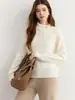 Suéter de Cashmere Irregular com Gola de Lapela Estilo Preguiçoso de Botão Único para Mulheres Outono e Inverno Novo Suéter de Malha Grossa Solto Suéter Básico