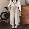 Pantalones bombachos cropped de pierna ancha para mujer, con volantes en el bajo, color marrón, para primavera y otoño, talla grande, para tipos de cuerpo de pera, casual
