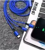 Cabo de Dados Mini Trançado de Nylon USB Três em Um Adequado para Huawei, Apple, Android, Carregamento de Celular no Carro