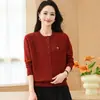 Cárdigan de punto transfronterizo elegante y casual, una prenda base versátil, nueva colección de invierno para mujeres de mediana edad, suéter de moda para primavera y otoño para mujeres mayores