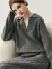 2025 Novo Outono e Inverno Gola Polo Suéter Solto Veludo de Montanha Tricô para Mulheres Estilo Coreano Cor Lisa Tricô Quente
