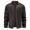 Chaqueta de Piel Sintética Transfronteriza para Hombre, Casual de Negocios con Cuello Alto, Cremallera, Estilo Británico, Chaqueta de Motocicleta para Hombre