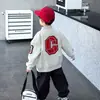 Chaqueta para Niños con C Bordada en la Espalda, Estilo Coreano, Chaqueta de Motocicleta Elegante y de Moda para Niños, Top Genial para Niños Pequeños