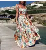 2027 Sitio Web Independiente Transfronterizo Europeo y Americano Ropa de Mujer Bohemio Sexy Estampado Sin Mangas Vestido Conjunto de Dos Piezas Venta al por Mayor
