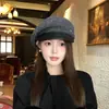 Gorra octogonal de retazos estilo retro para otoño e invierno para mujer, versión coreana, cálida, moderna, versátil y a la moda, tipo boina