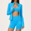 Conjunto de Yoga Sin Costuras Europeo y Americano Cardigan con Cuello Alto Conjunto Deportivo para Exteriores Secado Rápido Transpirable Alta Elasticidad Conjunto de Tres Piezas 5112