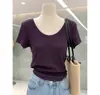 Camiseta de Manga Corta con Cuello en U Grande y Diseño de Copo de Nieve - Estilo Básico Minimalista de Verano - Ajuste Adelgazante