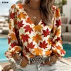 Camisa Casual de Manga Larga con Estampado Digital 3D para Mujer, Nueva, de Cuello en V, Transfronteriza Temu