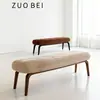 Banco Largo de Madera Maciza Estilo Wabi-Sabi para Uso Doméstico, Banco para Cambiarse los Zapatos en la Entrada, Banco al Pie de la Cama en el Dormitorio, Banco de Descanso para Sofá en la Sala de Estar con Tapicería Suave