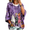 Sudadera con Capucha de Manga Tres Cuartos para Mujer 2026 con Estampado Digital 3D de Calabaza de Halloween Sudadera para Mujer