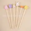 Pinchos de fruta coloridos con temática de conejos de Pascua para decoración de bares y restaurantes, palillos de bambú de un solo uso