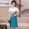 Elegante vestido de verano estampado para mujeres de mediana edad y mayores, de longitud media, holgado, adelgazante, versátil, moderno, de manga corta