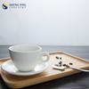 Taza de café europea de fábrica para hotel, restaurante, oficina, té de la tarde, juego de taza y platillo de cerámica blanca con oreja redonda