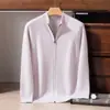 Nuevo Cárdigan de Cachemir 100% Puro Otoño/Invierno para Hombre, Suéter Grueso con Cremallera y Cuello Semi-Alto, Camiseta Base de Punto Holgado