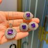 Joyería Zhuang Shengsheng, conjunto de pendientes y anillo con incrustaciones de circonita azul púrpura de imitación de paloma de estilo europeo y americano de lujo