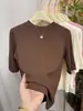 Nueva camiseta elegante de cuello alto medio y manga de cinco cuartos para mujer, colección de verano 2026, versátil y favorecedora, top de manga media a la moda