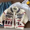 Cárdigan de punto jacquard estilo Fair Isle vintage para niños Bangcheng, Suéter abrigo suave estilo étnico patchwork para niños para primavera y otoño
