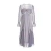 Rosa Seda Liso Cetim Renda Patchwork Decote Profundo Push-up Acolchoado Tentador Transparente Camisola Conjunto para Casa W2805
