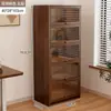 Librero a prueba de polvo de madera maciza integrado en la pared, gabinete de almacenamiento color nogal, gabinete de almacenamiento de pie, librero para el hogar