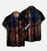 Camisa com Bandeira do Dia da Independência Americana Transfronteiriça Masculina Verão Casual Tamanho Grande Impressão Digital 3D Camisa Casual de Manga Curta