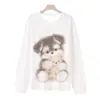 Camiseta de Manga Larga con Estampado de Elefante en Línea Minimalista, Top Redondo de Manga Larga Artístico y Creativo para Mujer