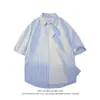 Camisa de Manga Corta a Rayas de Verano Marca de Moda para Hombre Suelta Casual Camisa Chaqueta Cuello Campana Transfronteriza Suelta Tallas Grandes