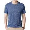 Nueva Camiseta de Manga Corta Jacquard de Seda de Hielo de Secado Rápido Fresca Ultraligera para Hombre Cuello Redondo Manga Media Top de Moda Capa Base