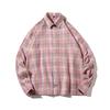 Camisa solta de manga comprida xadrez escovada masculina, nova camisa solta retrô japonesa para jovens, primavera de 2021