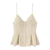 Fabricante mayorista de ropa para mujer transfronteriza 2026 Estilo europeo y americano top tipo camisola de color liso con botones y escote en V fruncido para mujer