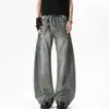 2026 Novo Estilo Americano Padrão de Nó de Bambu Calça Jeans Lavada com Barra Curva Masculina Verão Tendência Marca Solta Perna Reta Calça Longa