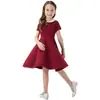 Vestido de Color Sólido con Cuello de Muñeca para Niños de Fuente de Fábrica, Lindo Vestido Estilo Academia para Niñas, Ropa Infantil Vestido de Princesa