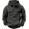 Nueva Sudadera con Capucha de Color Sólido para Hombre de Primavera y Otoño para Comercio Electrónico Transfronterizo, Chaqueta Sudadera Deportiva Juvenil Europea y Americana con Múltiples Bolsillos y Parche de Cuero
