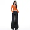 Jeans Reto de Cintura Baixa com Botões para Mulheres Outono 2026 Novo Estilo Cor Denim Cru Versão Afunilada Solta Calças Wide Leg