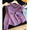 Cardigan de Tricô Gola Redonda Pequena Fragrância Estilo Coreano Novo Feminino Outono Inverno Cardigan Longo 3D com Laço Emagrecedor