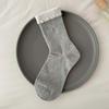 Calcetines de media pantorrilla para mujer de primavera y otoño, Serie Gris, Puño de Burbuja Tridimensional, Calcetines Apilados con Corazón de Encaje, Estilo Coreano, Calcetines Simples de Algodón Puro