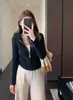 Nova jaqueta suéter de tricô com zíper, de manga longa, suave e elegante, para outono e inverno, cardigã curto acinturado para mulheres baixinhas