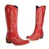 Botas western leves de comércio exterior para mulheres, outono e inverno, tamanho grande, botas de cano alto, bico fino, versátil, botas femininas de salto médio, sem cadarço com salto quadrado