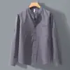 Camisa de Linho de Manga Longa para Homem Primavera e Verão, Camisa Casual de Algodão e Linho com Gola Alta, Roupa Artística Masculina, Top Estilo Chinês