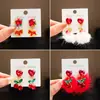 Brincos de Orelha Infantis Vermelhos Ano Novo Estilo Princesa Brincos de Cereja com Strass para Meninas Brincos Sem Furo Brincos Presente para Menina