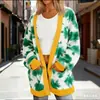 Cárdigan de Punto con Estampado Digital Tie-Dye, Cuello en V Amplio, Mangas Largas Cortas, Estilo Nuevo 3D, Sitio Independiente de Amazon Transfronterizo