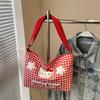 Bolso de Hombro Bordado de Gato de Peluche Lindo, Bolso de Lona a Cuadros de Gran Capacidad, Bolso para Estudiantes, Nuevo Estilo de Tela Otoño e Invierno