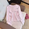 Cardigã de tricô colorido estilo francês com bordado de laço para mulheres, outono, gola redonda, botões de pérola, casaco suéter macio