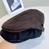 Chapéu Boné de Couro PU Ultra-Fibra Leve Elástico para Mulheres Outono e Inverno À Prova de Vento Boné com Aba Chapéu de Jovem Newsboy Retrô Meio do Século Boina
