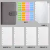 Cuaderno de cuero PU transfronterizo, color macarrón, carpeta A6 con bolsillo con cremallera, cuaderno de presupuestación y contabilidad de efectivo, al por mayor