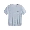 Camiseta de manga corta con hombros rectos, moderna para mujer 2025 nuevo verano estilo coreano versátil cuello redondo tejido de ochos bordado tejido fino top
