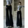 Calça jeans boca de sino preta para mulheres primavera/outono 2026 plus size cintura alta elástica corpo tipo pera comprimento total calça boca de sino