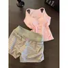 Pijama de Camisola Estilo Dulce de Verano Color Azul Lago para Mujer, Shorts Rayados Holgados, Conjunto de Ropa para el Hogar Ceñido que se Puede Usar Afuera