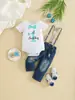 Conjunto de Peto de Mezclilla para Primer Cumpleaños Mono de Manga Corta Estilo Británico Ropa Infantil Exportación Transfronteriza Exclusivo Clase A