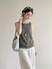 Camisole de tricô cinza retrô estilo japonês para mulheres, peça externa casual e elegante de verão, top sem mangas que afina