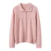 Cardigã de Crochê Cashmere Resistente para Mulheres 2026, Novo Gola POLO, Abotoamento Simples, Suéter Quente de Tricô, Peça Versátil